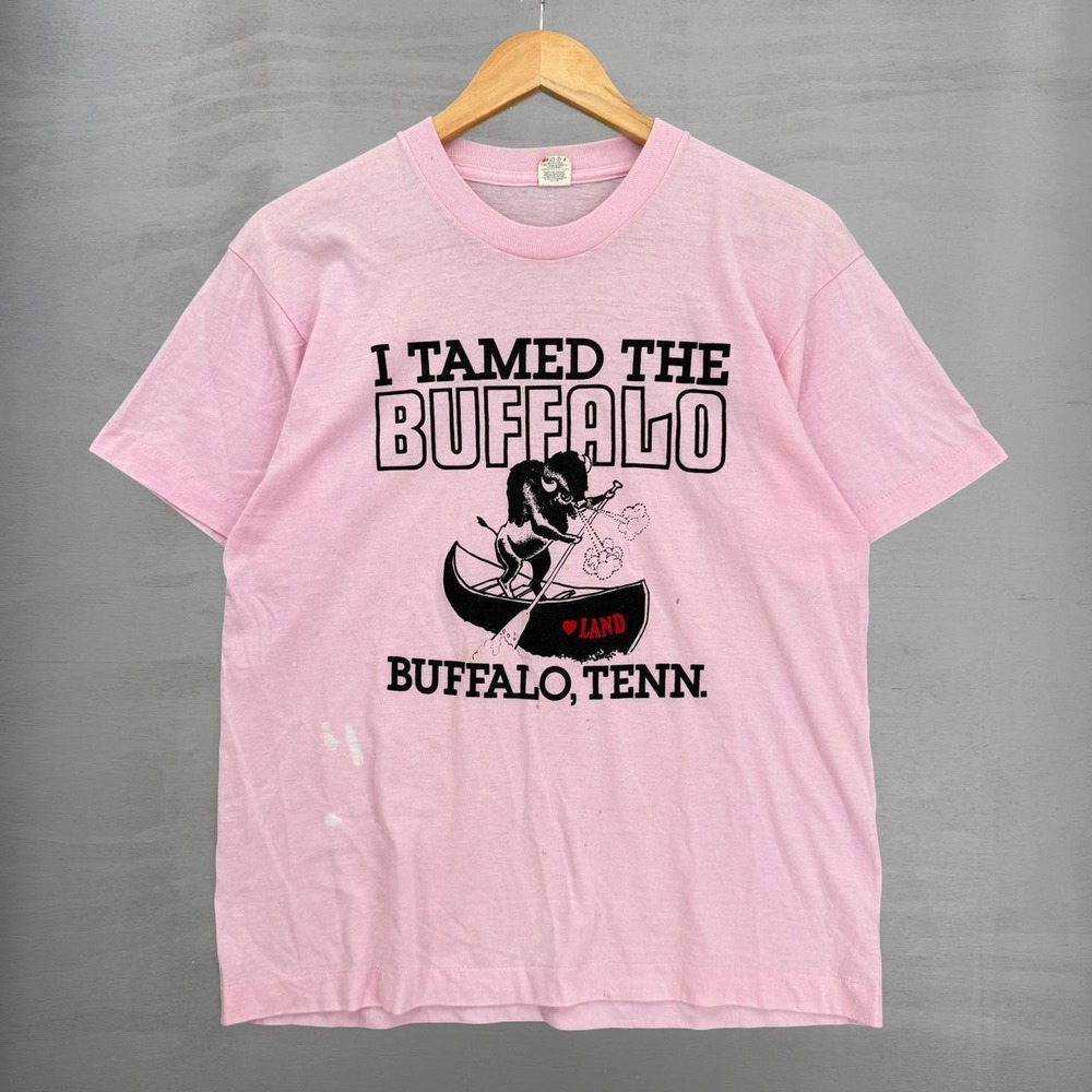 Vintage Rafting 70s Shirt Pink I Tamed The Buffalo Tennessee Nature‎ 80s Large